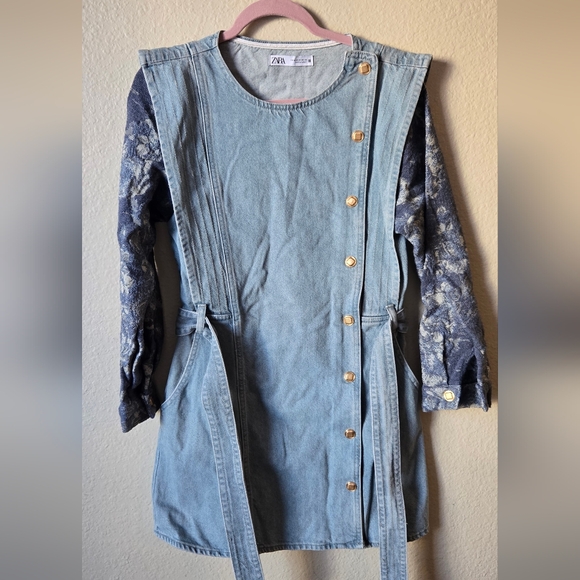Zara Blue women's Made In Turkey 100% cotton Denim Mini Dress Size M - Picture 4 of 10